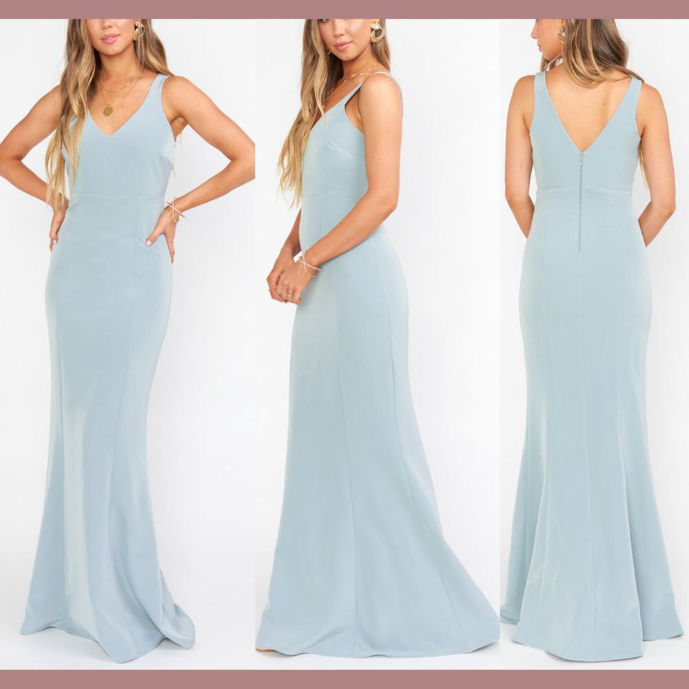 NWT Show Me Your Mumu [ Small ] Morgan Gown in Silver Sage Stretch Crepe‎ #J332